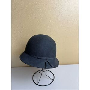 August Hat Company Women’s Wool Cloche Hat Gray Bell Style with Ribbon Trim